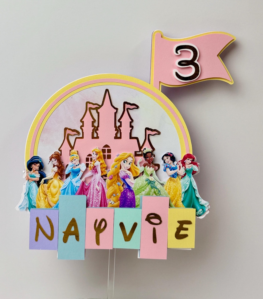 Princess Cake Topper With Name & Age, Disney Princess Birthday Cake ...
