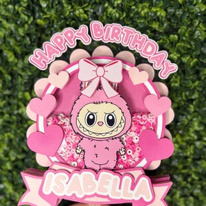 Pink Labubu Cake Topper: Custom Birthday Party Decoration
