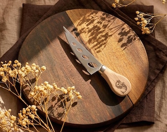 Couteau à fromage personnalisé, Manche en bois gravé, Cadeau crémaillère, apéro, mariage, Accessoire fromage gravé, cadeau fête des mères