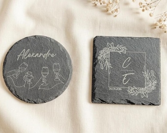 Personalized slate coasters, ideal for coffee cups, a couple's gift, a housewarming gift, a wine lover's gift, Mother's Day