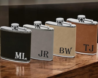 Personalized Leatherette Flask, Engraved Groomsmen Gift, Fathers Day
