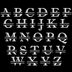 May include: A white, serif font alphabet, each letter split horizontally, against a black background. The text at the top reads "#4 Kentucky Bourbon". The letters are in a classic, elegant style, suitable for personalization.