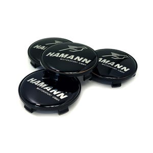 4 tapas centrales para bujes de rueda Ø 68/65 mm Logotipo Hamann Negro Plata NR