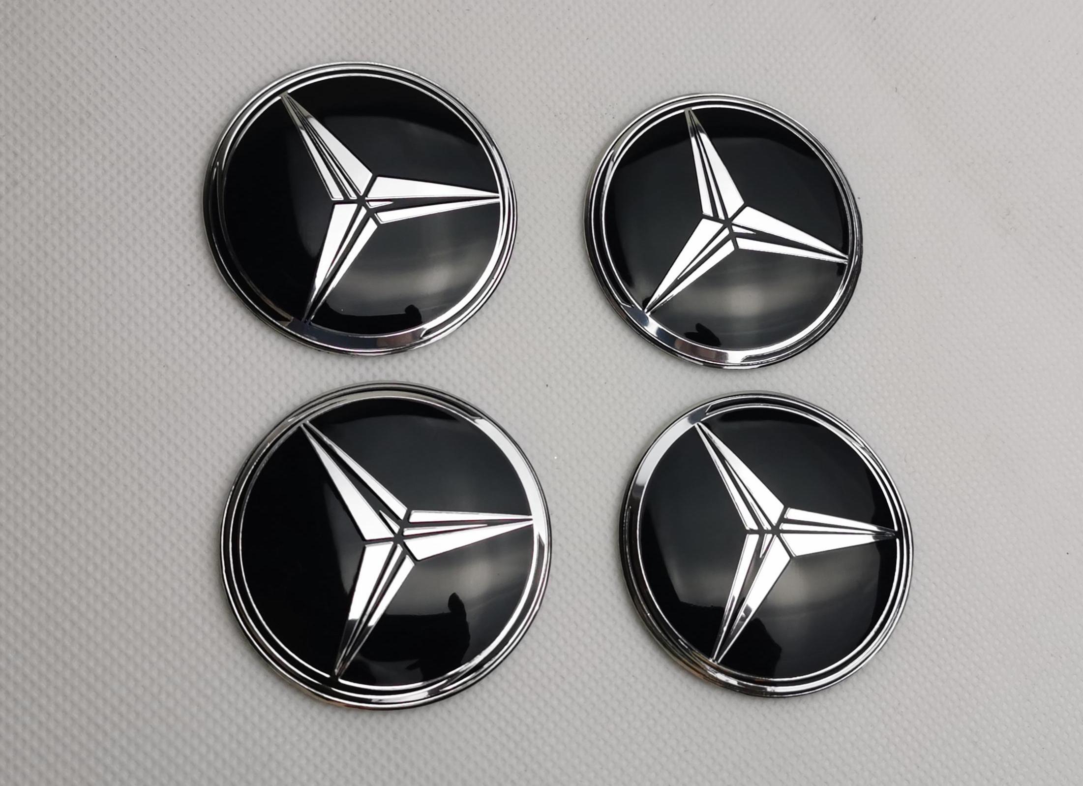4-Pack Mercedes Benz Blue Wheel Center Caps – 75mm – Chrome/ABS – Glossy Emblem Hub Covers
