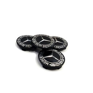 Lot 4 Cache-Moyeux 68 Mm Noir Mercedes – Compatible Classe C W206, GLC X254, GLE V167, GLS, S W223… – Look Sportif