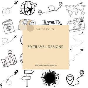 50 Reis SVG & PNG Cliparts – Plotterbestanden voor Cricut en Silhouette | Wereldkaarten, kompassen en citaten