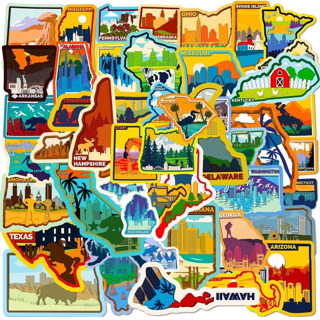 Across America Stickers, the United Map Sticker, Vinyl Stickers,10-50 ...
