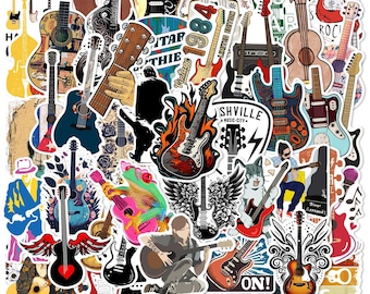 Guitar lover stickers,Vinyl Stickers,10-50 Pcs Random pack, FREE Shipping , Laptop stickers, Water bottle sticker..Waterproof stickers