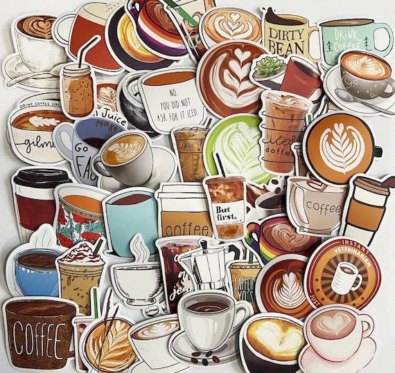 Coffee stickers,Vinyl Stickers,10-50 Pcs Random pack, FREE Shipping , Laptop stickers, Water bottle sticker..Waterproof stickers