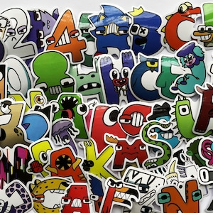 May include: A collection of colorful stickers featuring cartoon characters and letters. The stickers are in various shapes and sizes, with some featuring bright colors and others with more muted tones. The stickers are perfect for adding a fun and whimsical touch to any project.