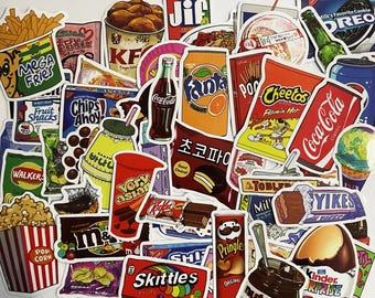 Snacks stickers,Vinyl Stickers,10-50 Pcs Random pack, FREE Shipping , Laptop stickers, Water bottle sticker..Waterproof stickers