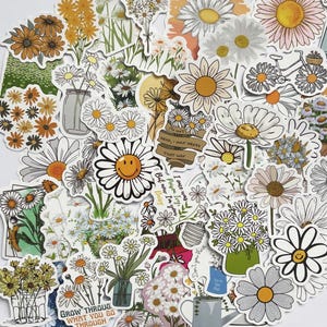 May include: A collection of colorful stickers featuring daisy flowers, a bicycle, and inspirational quotes. The stickers are perfect for adding a touch of whimsy to laptops, water bottles, journals, and more.