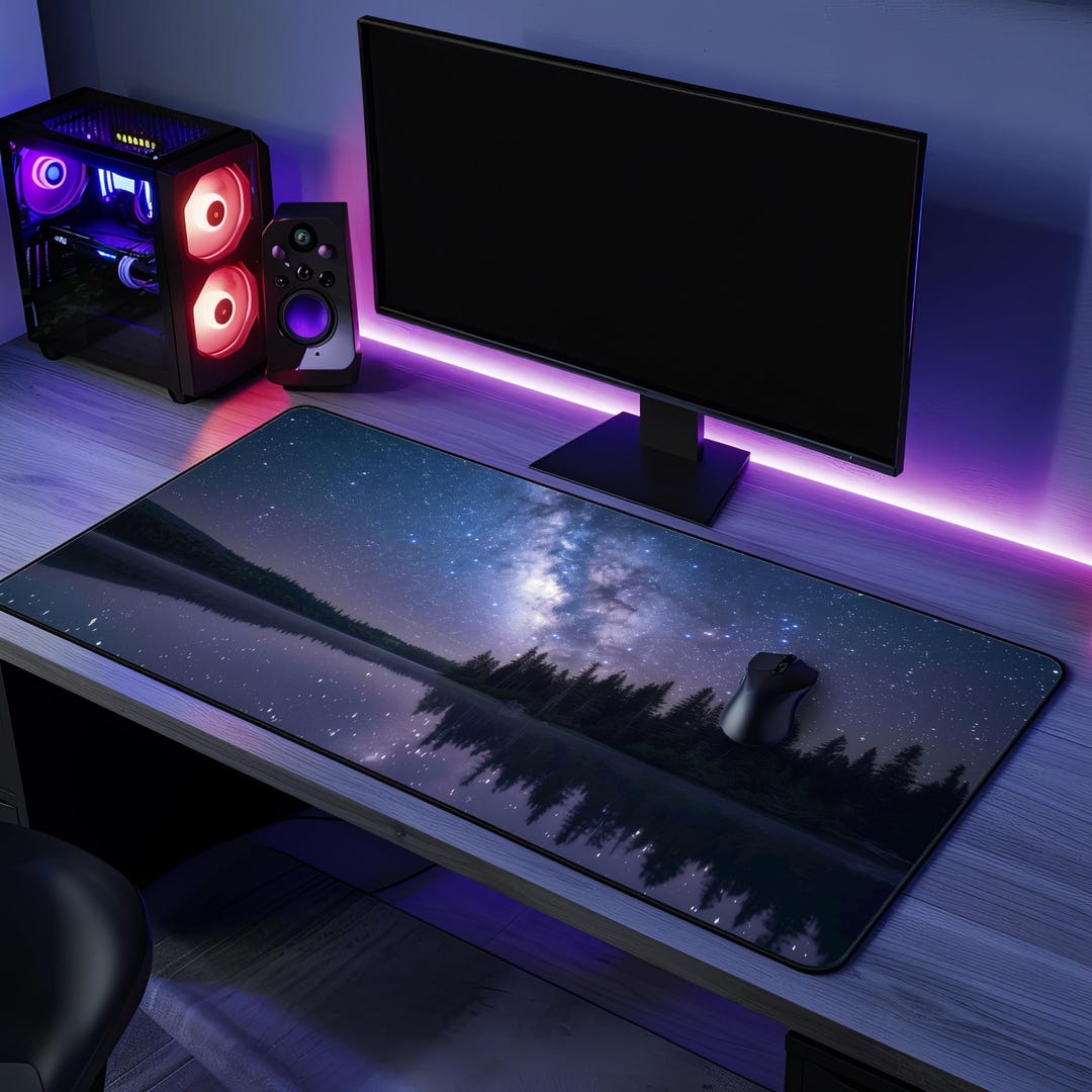 Milky Way Night Sky Galaxy Lake Reflection Desk Mat - Etsy