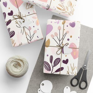 Hearts Wrapping Paper - Floral Gift Wrap, Eco-Friendly Packing Paper, Elegant Valentine&#39;s Day Decor, Romantic Floral Design