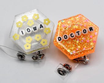 Hex Custom Badge Reel, Retractable Nurse Badge, Teacher, Dental Assistant, RN, Doctor, Perfect Medical Gift