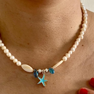 natural akoya sea Pearl necklace,handmade white Pearl choker,starfish Pearl necklace,real Pearl necklace,classic Pearl necklace,woman,girls