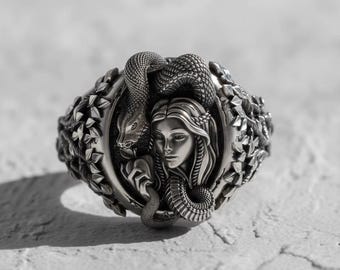Genesis Adam Eve Silver Ring, Snake and Eve Christian Lover Ring