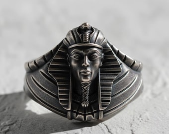 Pharaoh Ring Sterling Silver 925 Egyptian Jewelry Handmade Mens Ring Statement Band Gift for Him Ancient Egypt Ring Mythology Jewelry