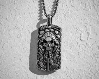 Santa Muerte Pendant 925 Sterling Silver Hooded Skeleton Skull Necklace - Gothic Religious Jewelry Handmade Gift for Him Her