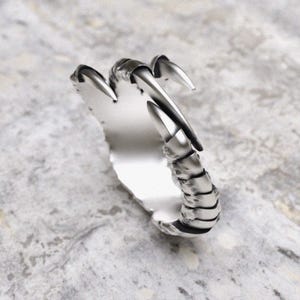 Dragon Claw-ring 925 sterlingzilver, gotische klauwring voor heren, fantasie-statement bandring met schaaltextuur, middeleeuwse sieraden