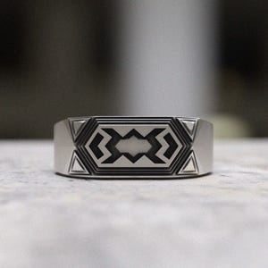 Dwarven Ring 925 Sterling Silver, Fantasy Geometric Band Ring with Ancient Pattern, Handmade Nordic Statement Ring, Mythical Jewelry
