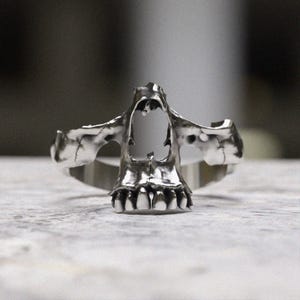 Half Skull Ring | 925 Sterling Silver Jaw Skull Ring | Men&#39;s Gothic Jewelry | Biker Rocker Statement Ring | Unique Gift for Him
