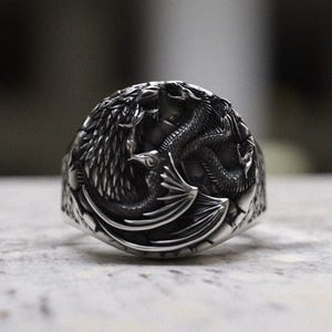 Dragon Ring for Men, 925 Sterling Silver Asian Dragon Band, Handmade Oxidized Medieval Fantasy Ring, Statement Ring