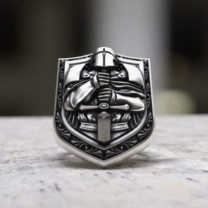 Crusader Knight Handmade Signet Ring 925 Sterling Silver Men’s Medieval Jewelry Gift
