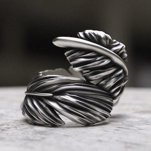 Feather Ring Sterling Silver, Handcrafted Wrap Around Wing Design Band, Boho Nature Inspired Statement Ring, Unique Jewelry Gift