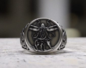 Cthulhu Ring 925 Silver | Handcrafted Octopus Tentacle Statement Jewelry | Sterling Silver Lovecraftian Signet Ring | Unique Gift for Him