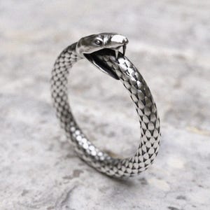 Snake Ring Sterling Silver, Ouroboros Serpent Design with Scales, Mystic 925 Silver Band, Ancient Symbol Jewelry