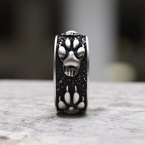 Paw Print Ring 925 Sterling Silver Animal Track Mens Ring Dog Wolf Pet Lover Jewelry Statement Ring Handcrafted
