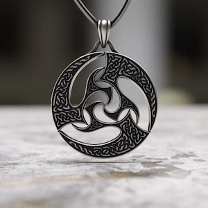 Triple Spiral Pendant 925 Sterling Silver Necklace - Handmade Celtic Knot Triskelion Viking Norse Oxidized Pagan Jewelry
