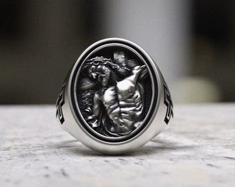 Neptune Ring Sterling Silver - 925 Silver Poseidon Ring Handmade Sea God Ring Mens Mythology Ring Ocean Jewelry Gift