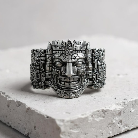 Aztec Warrior Ring | Oxidized Silver | Tribal Mask Design | Handmade Jewelry | Statement Ring