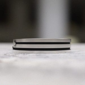 925 Sterling Silver Black Inlay Ring, Minimalist Two-Tone Wedding Band, Contemporary Unisex Ring, Modern Design Jewelry, Anniversary Gift