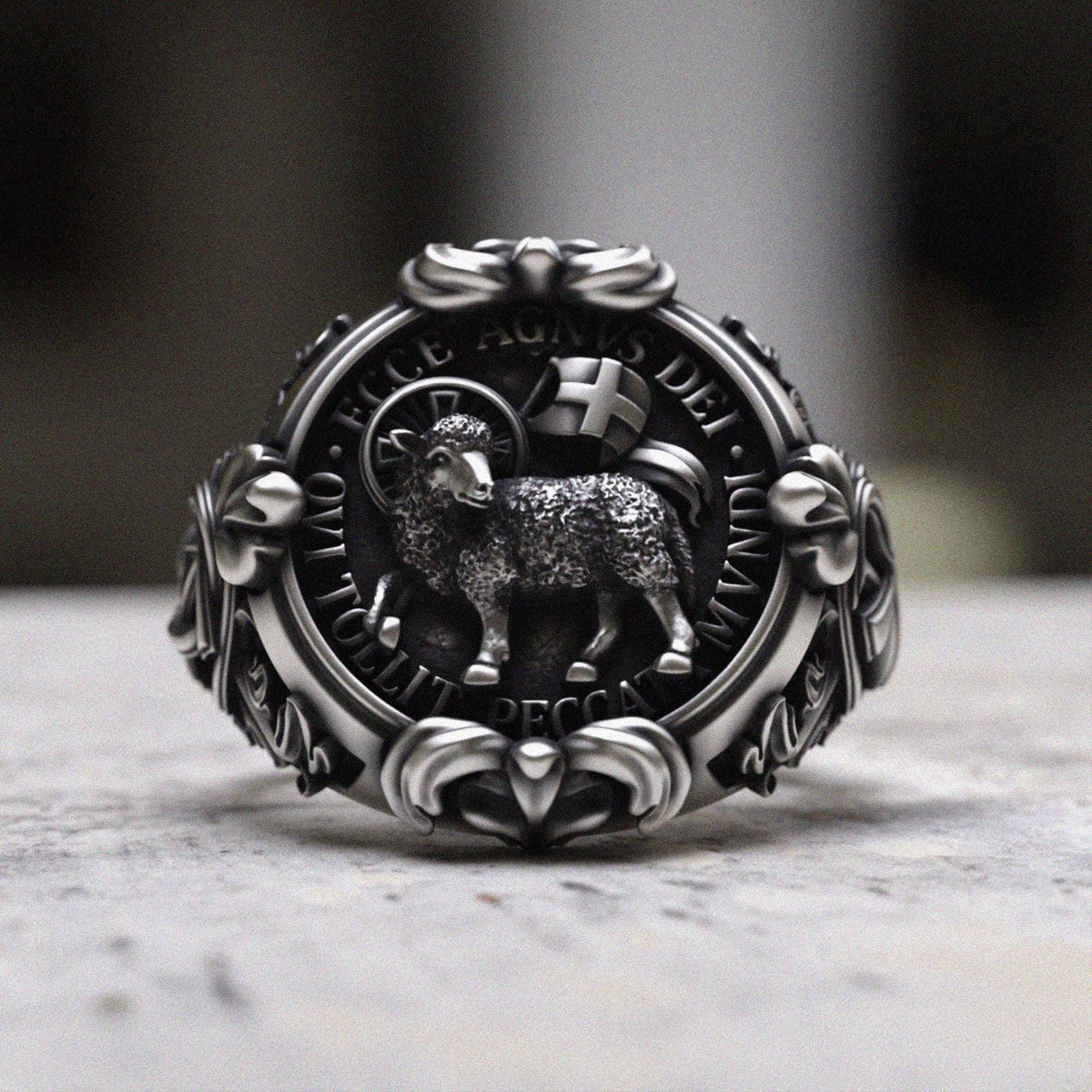 Lamb Ring 925 Sterling Silver Religious Signet, Handcrafted Sacred