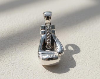 Boxing Glove Pendant 925 Sterling Silver Polished Finish Fighter Necklace Sports Charm Gym Jewelry Gift for Boxer