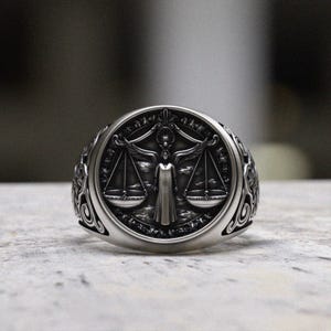Libra Ring Sterling Silver Zodiac Signet Ring 925 Silver Scales Symbol Handcrafted Astrology Jewelry Gift Balance Sign