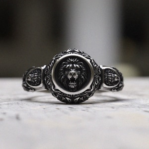 925 Sterling Silver Lion Ring | Handmade Men&#39;s Lion Head Signet Ring | Animal Kingdom Jewelry | Wedding Band | Unique Biker Gift for Him