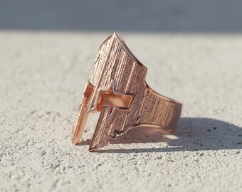 Spartan Helm Ring 925 Sterling Silber Rose vergoldet Griechische Mythologie Krieger Schmuck Statement Band Geschenk für ihn