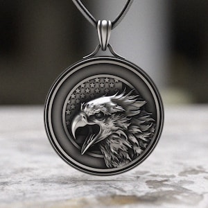 Eagle Necklace, 925 Sterling Silver Patriotic Pendant, American Liberty Bird with Stars Design, Military Gift