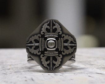 Gothic Cross Ring Sterling Silver - 925 Silver Ornate Cross Ring Handmade Religious Ring Mens Statement Ring Medieval Jewelry
