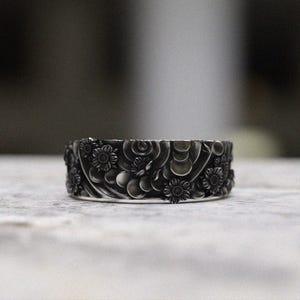 Cherry Blossom Band Ring | 925 Sterling Silver Floral Ring | Women&#39;s Japanese Sakura Ring | Nature Wedding Band | Gift for Her