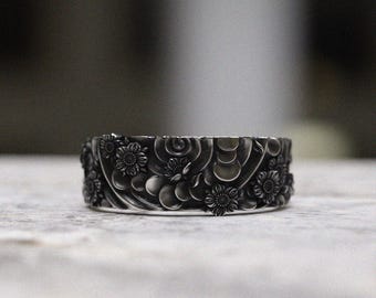 Cherry Blossom Band Ring | 925 Sterling Silver Floral Ring | Women's Japanese Sakura Ring | Nature Wedding Band | Gift for Her