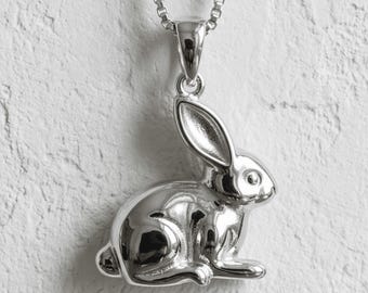 Rabbit Pendant Polished Silver 925 | Animal Jewelry Handmade Bunny Charm | Cute Necklace Gift for Her Silver Rabbit Pendant Charm