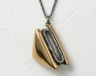 Katsu Sando Pendant in 925 Sterling Silver Gold Vermeil, Japanese Sandwich Necklace, Handcrafted Food Jewelry Gift