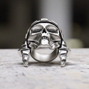 Egyptian Pharaoh Skull Ring 925 Sterling Silver | Ancient Egypt Inspired Men&#39;s Statement Ring | Handmade Silver Jewelry | Gothic Biker Skull