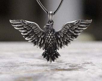 Adler Anhänger Halskette Sterling Silber 925 | Herren Adler Schmuck | Handmade Vogel Anhänger | Oxidierte Silber Halskette | Geschenk für Ihn