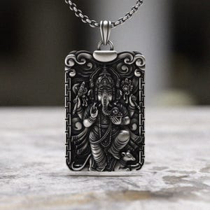 Ganesha Pendant 925 Sterling Silver | Hindu Elephant God Necklace | Ganesh Oxidized Yoga Jewelry | Indian Spiritual Amulet | Prosperity Gift